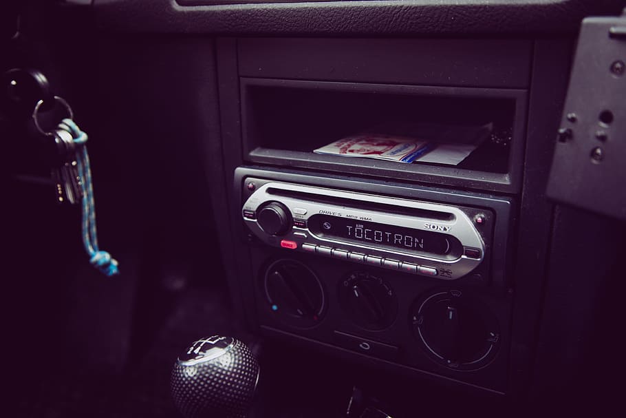 black, gray, 1-din, 1- din vehicle stereo, Auto, Radio, Music, Autoradio, Dashboard, auto, radio