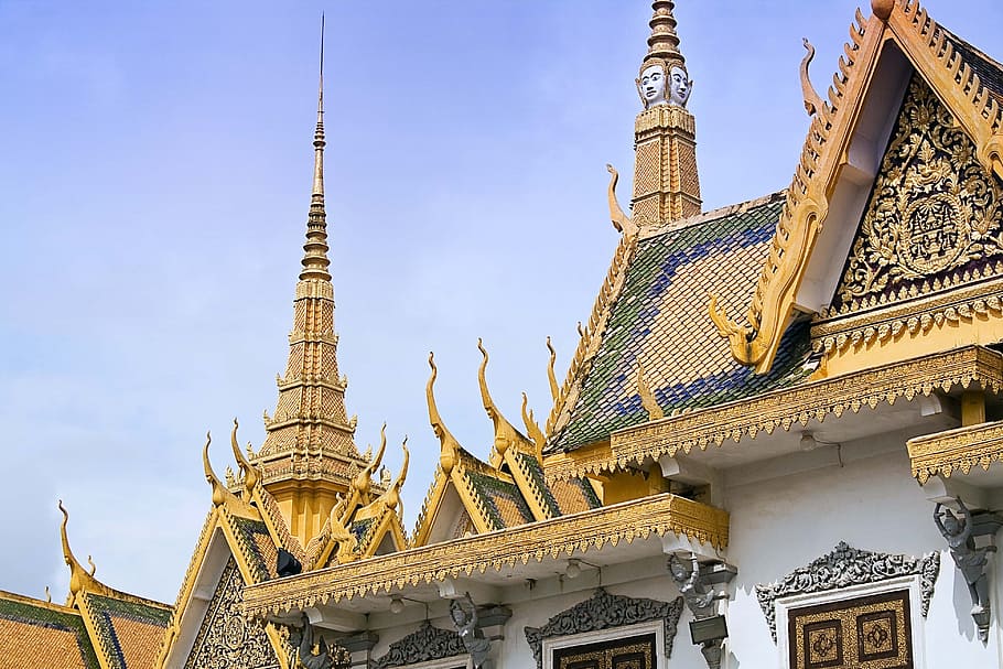 white, brown, concrete, house, daytime, royal palace, phnom penh, cambodia, royal, gold