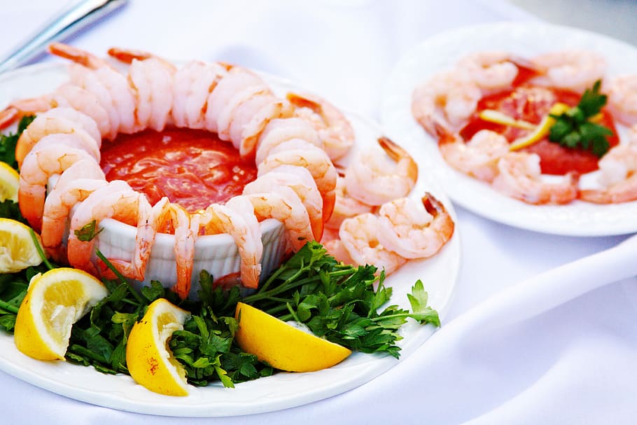 Shrimp Cocktail, Food Presentation, seafood, food and drink, food, gourmet, plate, healthy eating, luxury, freshness