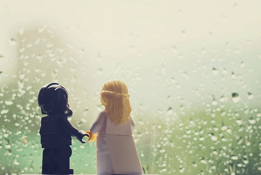 woman, man plastic mini figures, toys, lego, fun, love, rain, star wars, child, girls