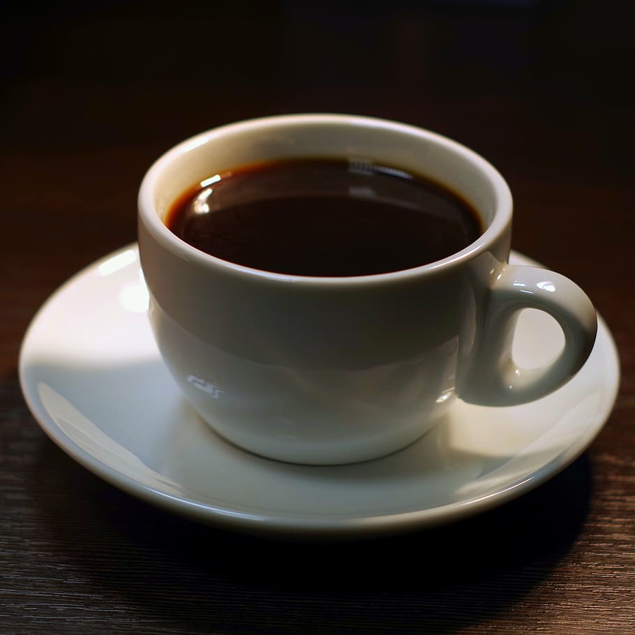 white, ceramic, cup, coffee, table, teacup, the drink, black, brown, a cup of coffee