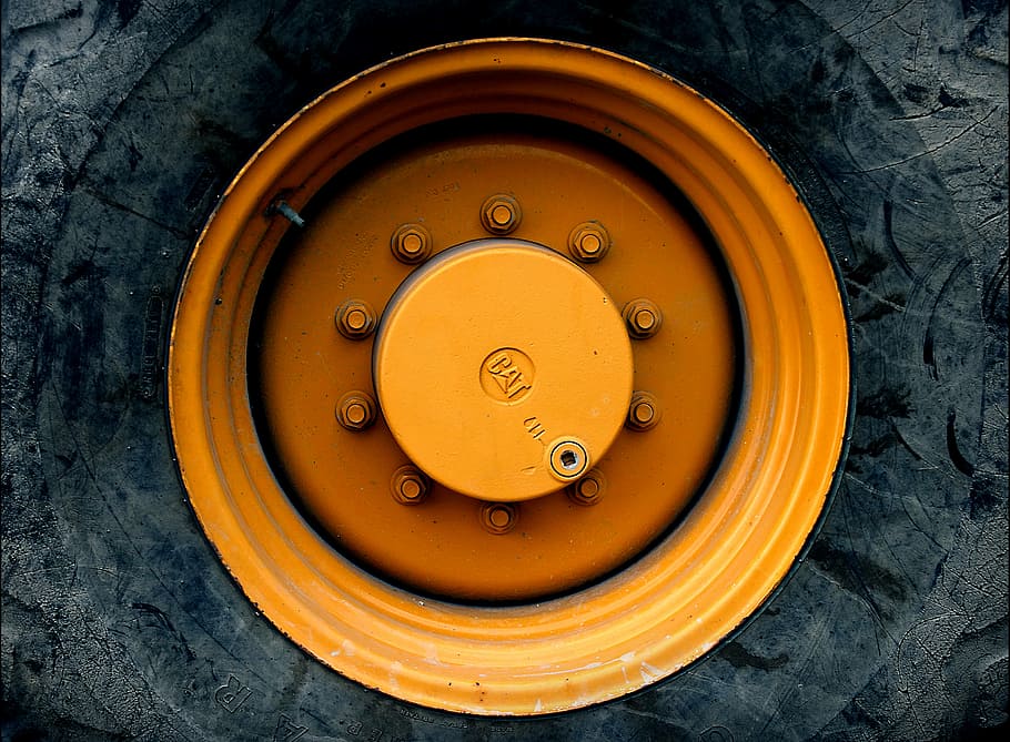 yellow, vehicle wheel, tire, wheel, wheel bearing, gland, rim, excavators, roll, road roller