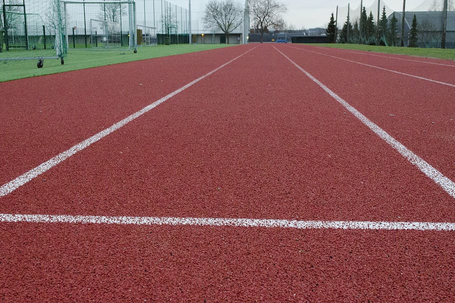 track, running track, race, competition, crease, paint, red, track and field, sport, sports track