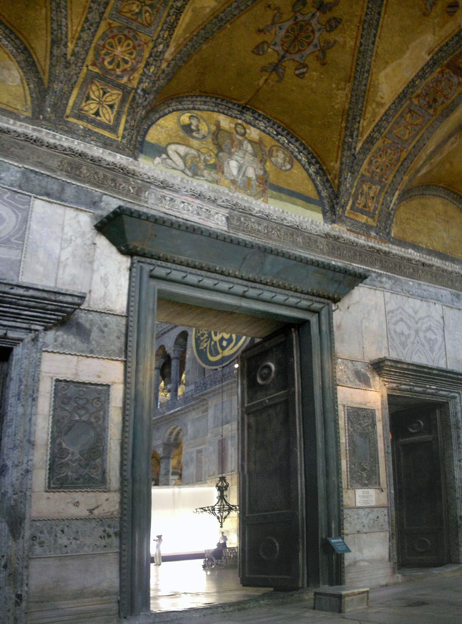 di dalam, Kekaisaran, Gerbang, Hagia Sophia, Istanbul, Turki, arsitektur, foto, gerbang kekaisaran, domain publik
