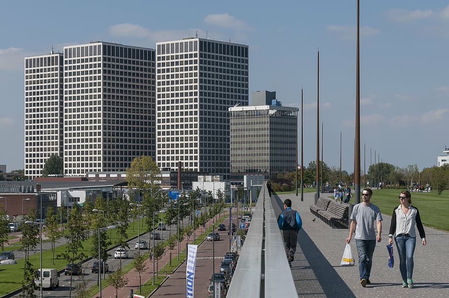 Rotterdam, Euro Point, Roofpark, parque de la ciudad, Four Harbour Street, arquitectura, exterior del edificio, estructura construida, ciudad, hombres