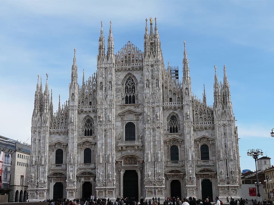 milan cathedral, italy, cathedral, milan, architecture, built structure, building exterior, sky, religion, travel destinations, belief
