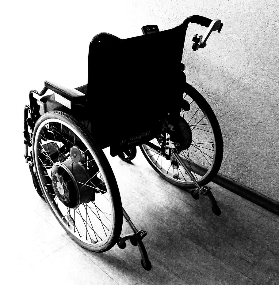 negro, silla de ruedas, gris, concreto, pared, discapacidad, accidente, discapacitados, locomoción, rolli