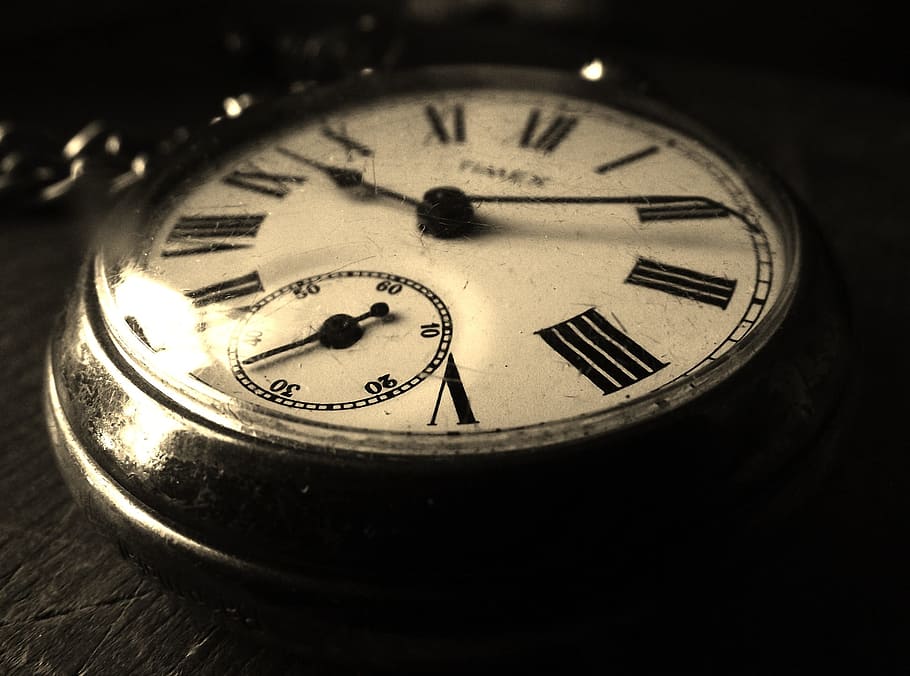 redondo, gris, reloj de bolsillo, visualización, 9:09, reloj, vintage, cuerda, tiempo, bolsillo