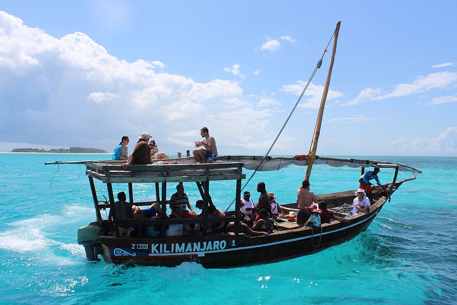 zanzibar, africa, island, paradise, blue water, water, sea, boat, dhow, nautical vessel