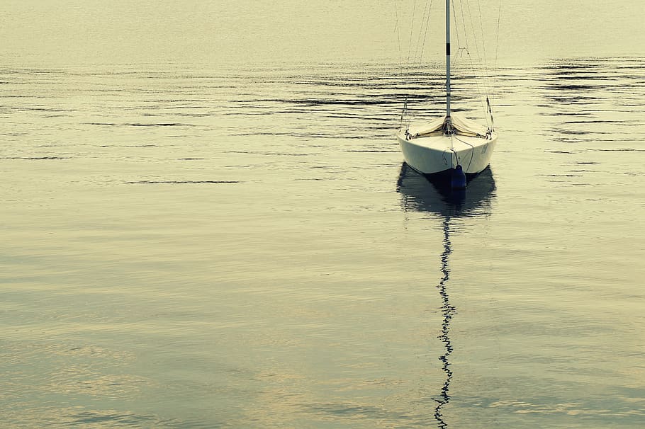 boat, sailing boat, mirroring, water, rest, sail, ship, summer, abendstimmung, evening