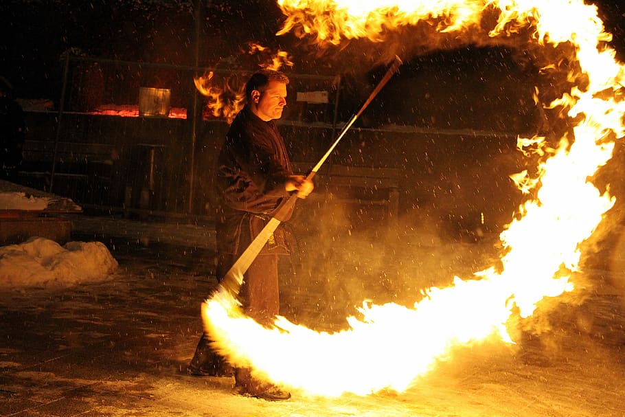 fire show, fire, flame, shining, light, fire circle, burning, fire - natural phenomenon, heat - temperature, one person