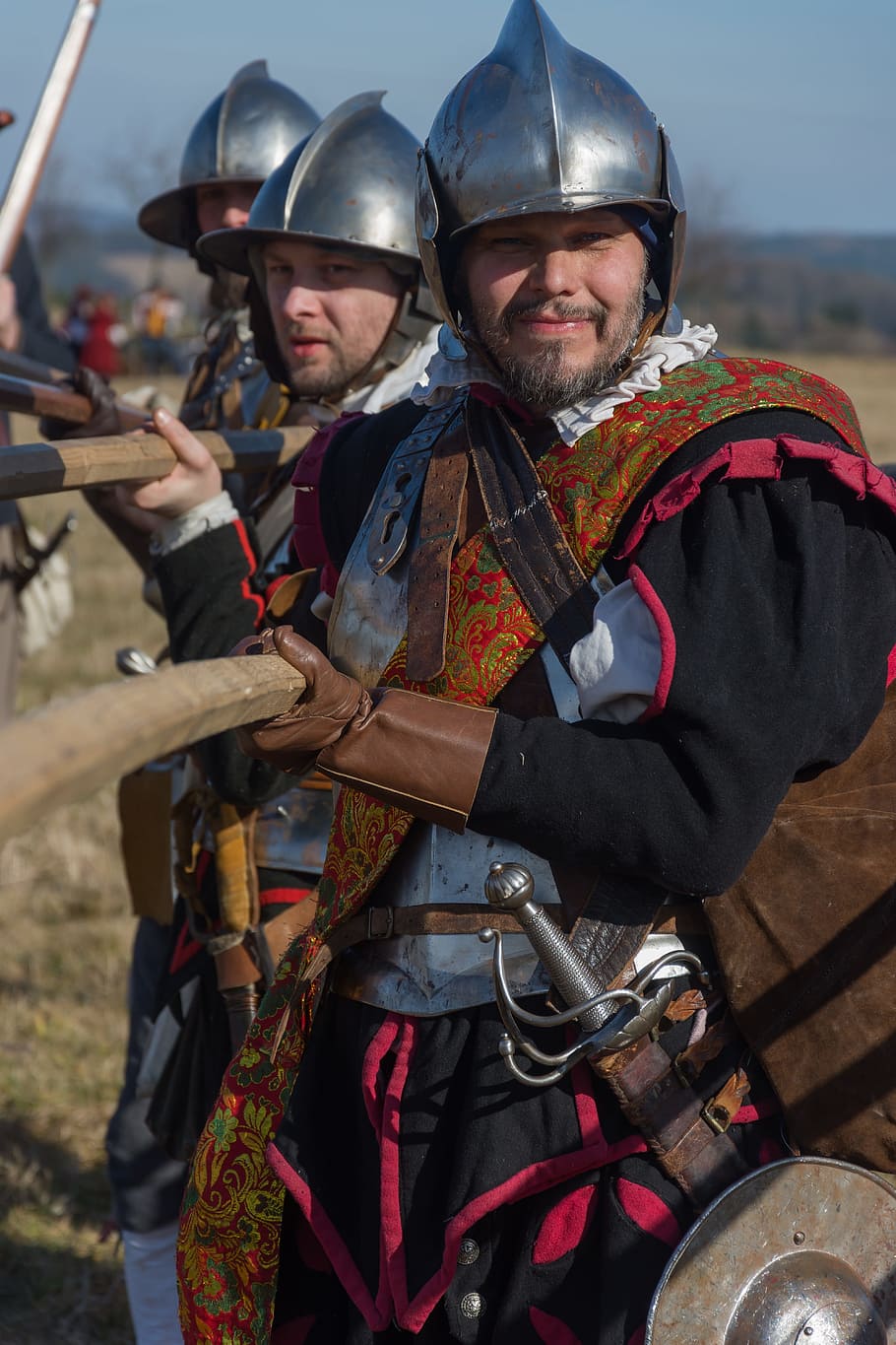 pikanýr, battle, jankau, Battle Of Jankau, battle re-enactment, historical costume, warfare, infantry, helmet, two people