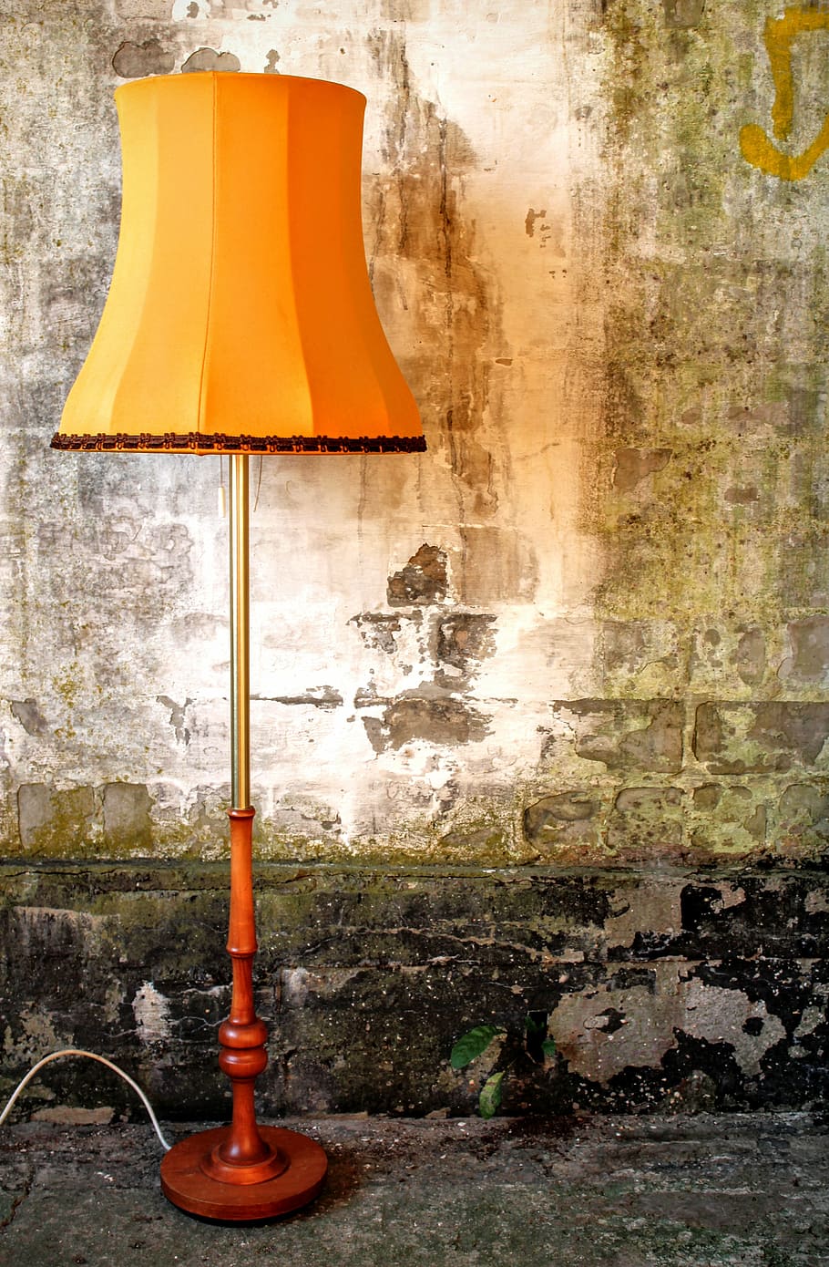 brown, orange, shade table lamp, floor, lampshade, lamp, floor lamp, old, 70th, abwrackhaus