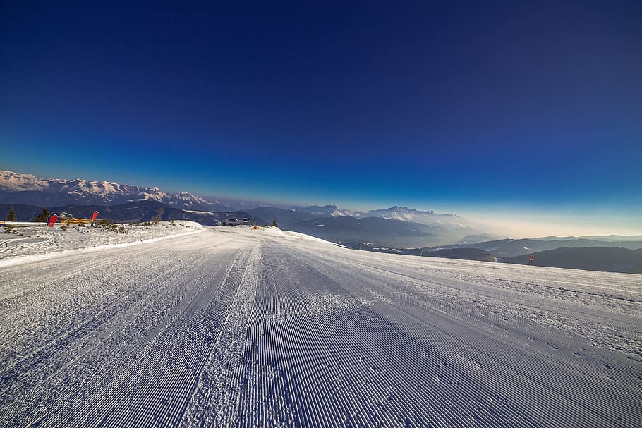 snowfield, far, away, mountains, Ski Run, Runway, Winter, Snow, Mountains, snow, departure