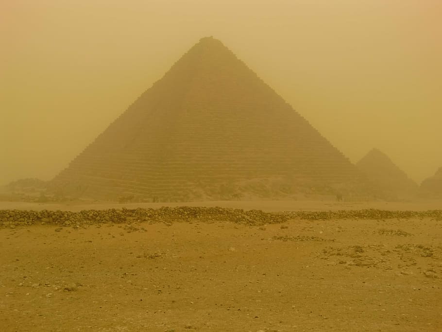 brown pyramid, pyramids, egypt, sandstorm, giza, cairo, pyramid, desert, great Pyramid, pharaoh