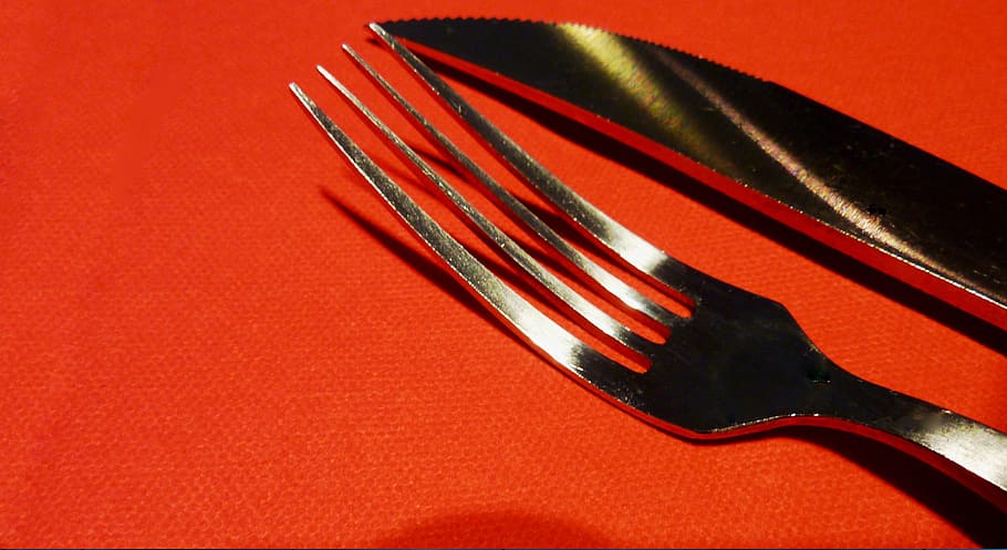 knife, fork, cutlery, metal, eat, tine, gastronomy, napkin, gloss, metal fork