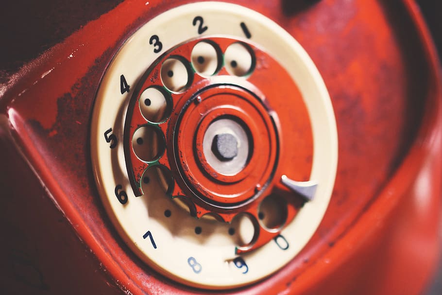 red, white, rotary, phone, selective, focus photography, aged, antique, background, black