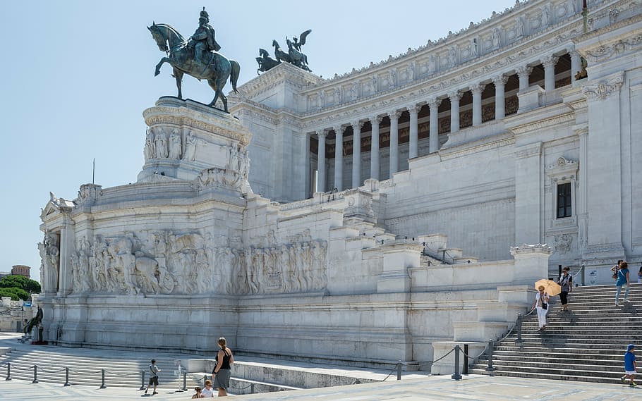 rome, monument to vittorio emanuele ii, the altar of the fatherland, victor emmanuel 2, italy, architecture, famous Place, statue, sculpture, europe