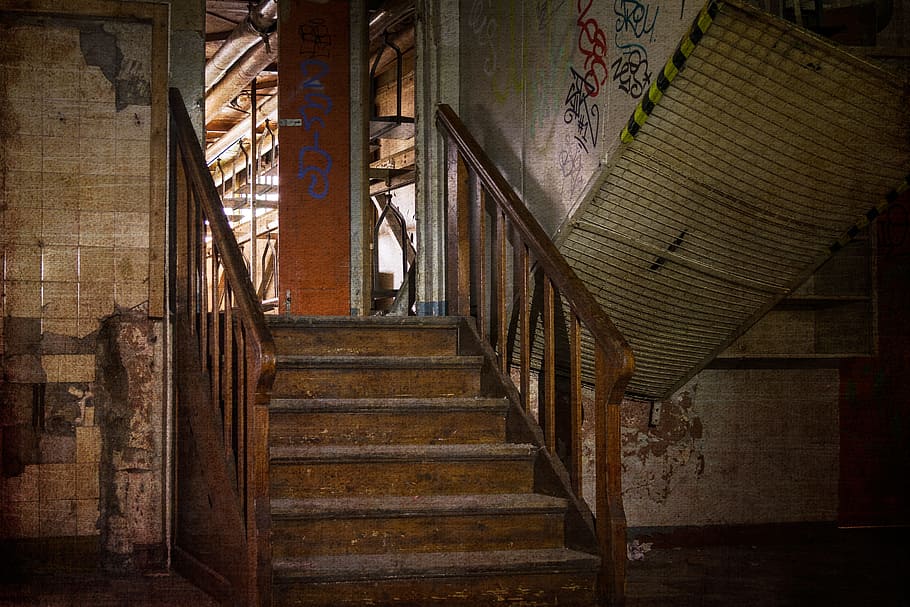 stairs, wood, old, lost places, pforphoto, emergence, wooden ladders, railing, gradually, mood