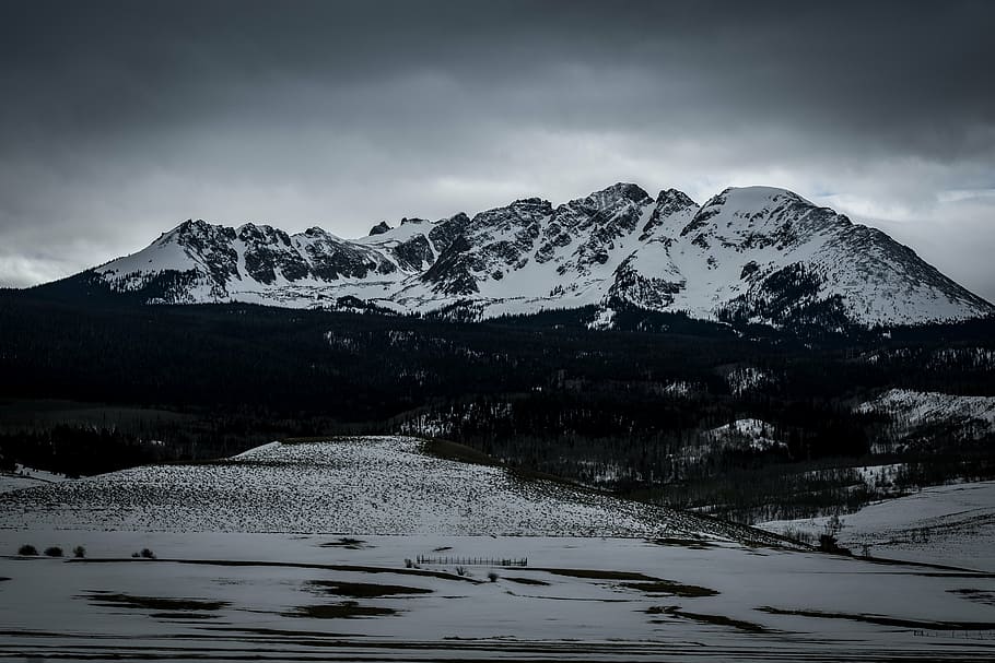 山, 覆われた, 雪, 灰色, 雲, 高原, 空, 頂上, 尾根, 風景