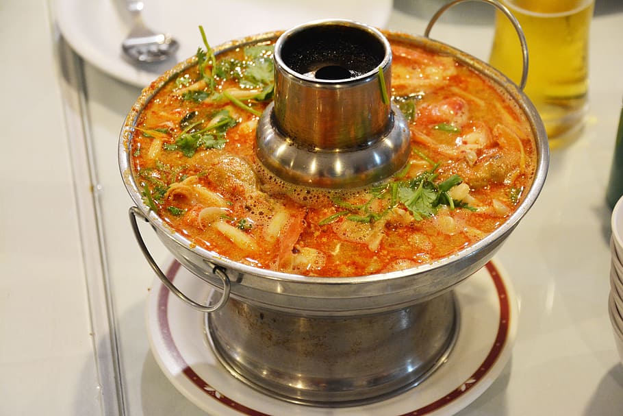 hidangan sup, Sup, Thailand, Asia, Cabai, Tom Yam, tajam, merah, berapi, manfaat dari