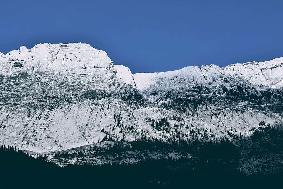 gray, mountain, blue, sky, snow, winter, white, cold, weather, ice