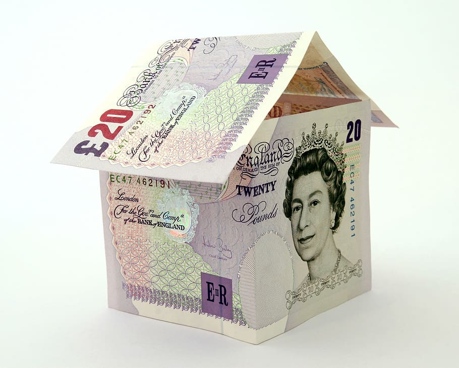 two 20 banknotes, mortgage, house, 20, abode, address, agent, bank, banking, bills