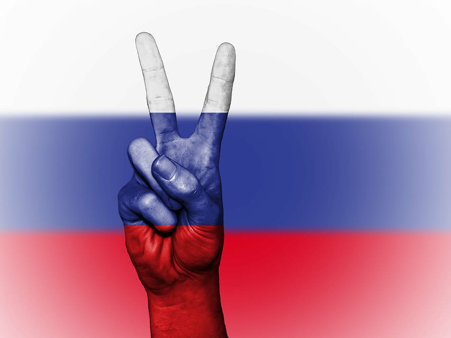 blanco, azul, rojo, bandera, Rusia, paz, mano, nación, fondo, pancarta