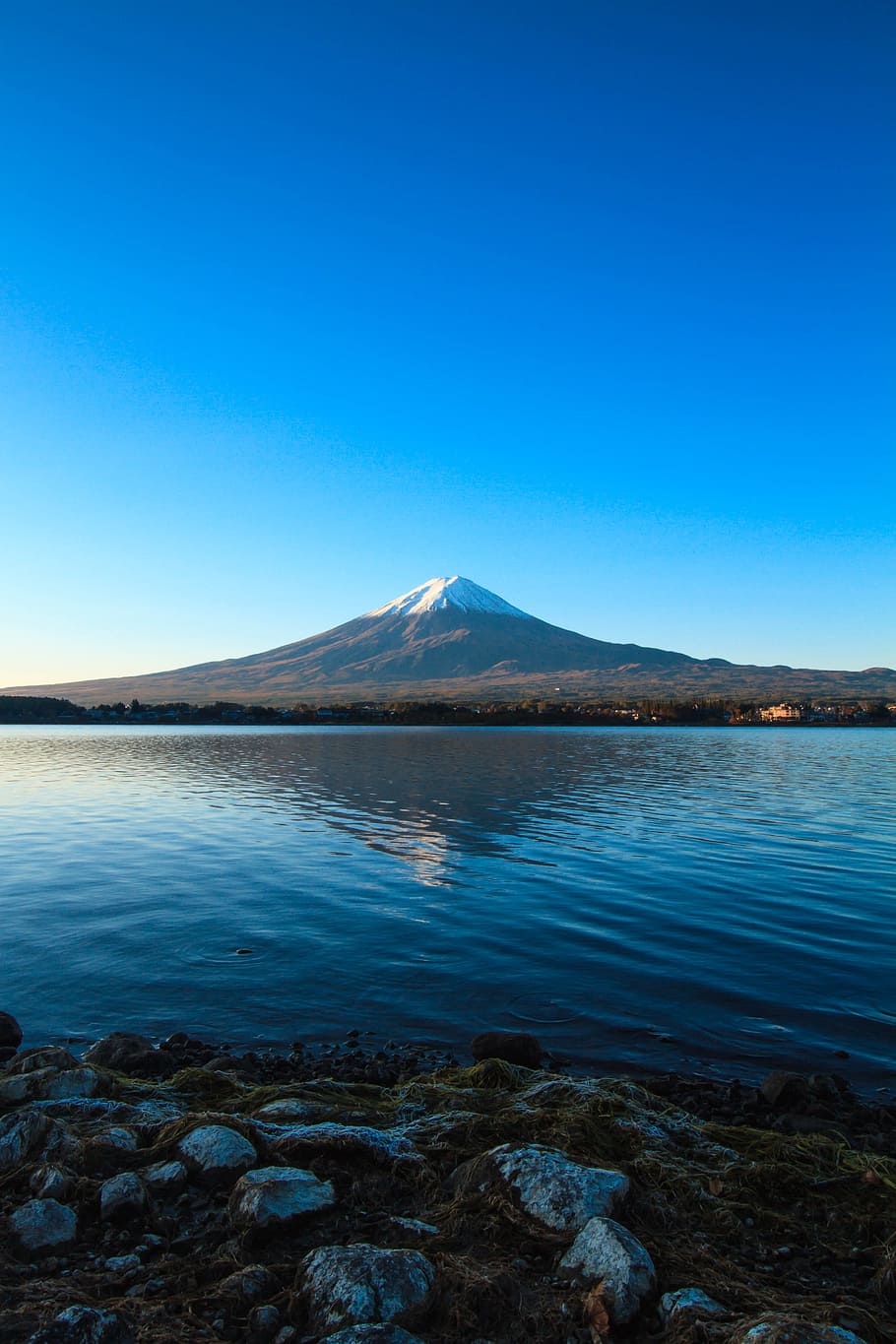 reflection, mountain, water, fuji, japan, blue, sky, scenics - nature, tranquil scene, beauty in nature