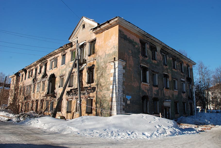 house, building, demolition, collapse, architecture, winter, structure, the ruins of the, snow, cold