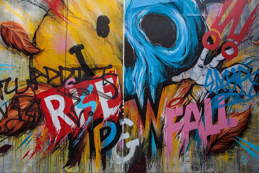 ditangkap, Seni jalanan, Shoreditch, perkotaan, grafiti, mural, multi-warna, seni, abstrak, cat