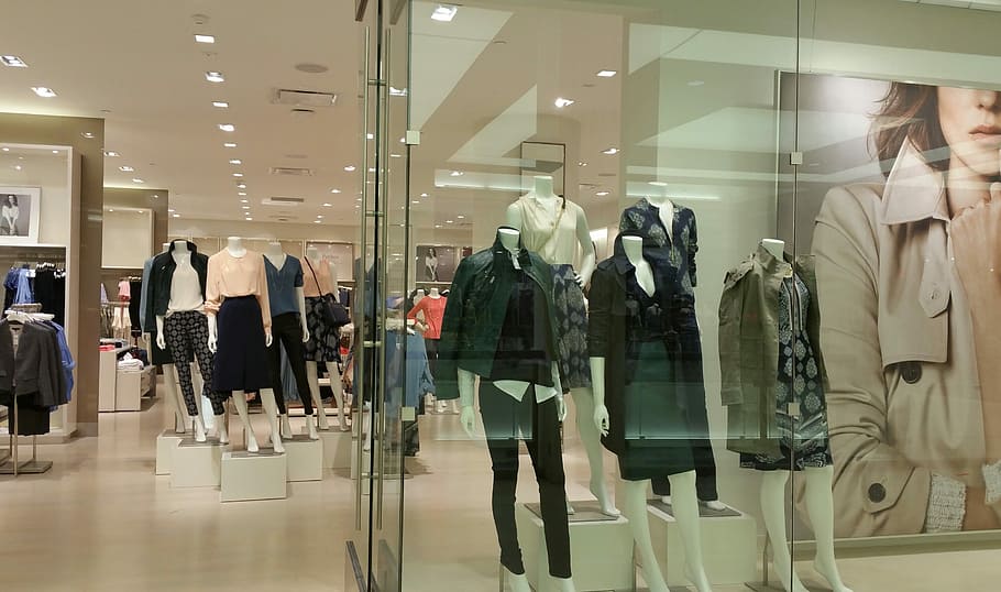 mannequins, clothes display, inside, mall, wearing clothes, shopping, clothes, fashion, retail, boutique