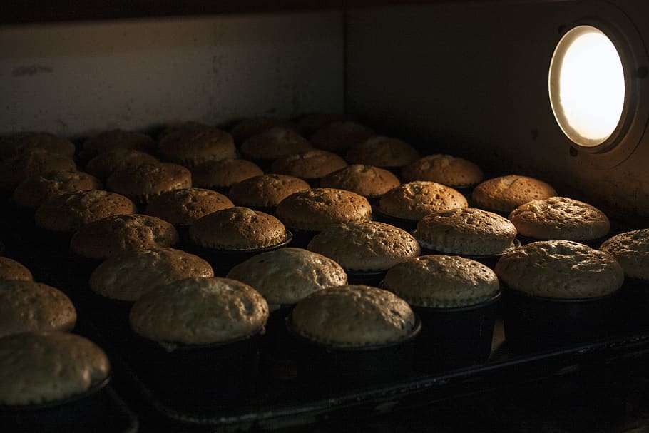 muffins, bread, oven, food, sweet, roast, baking, bake, dessert, cake