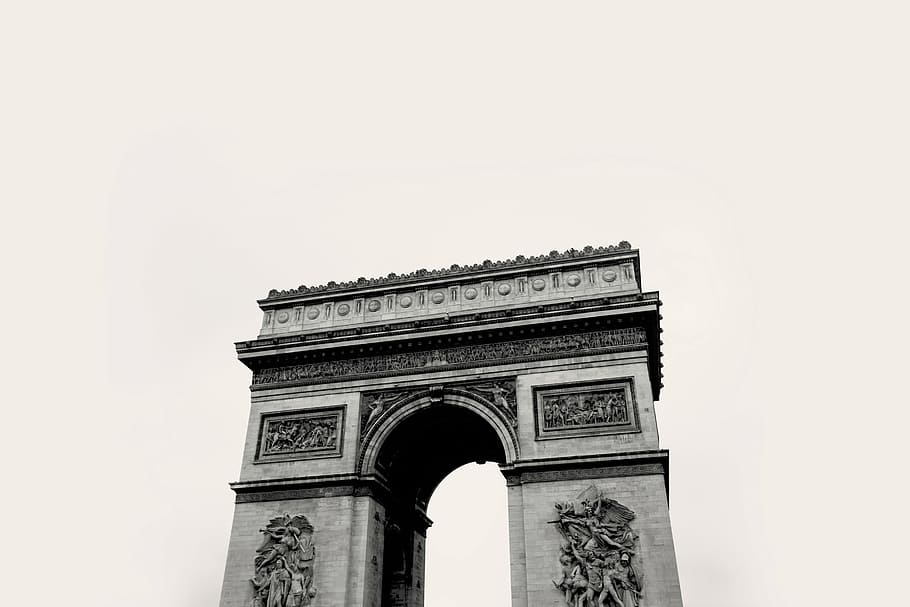 arco, gris, foto de primer plano de la puerta, lugares, punto de referencia, arquitectura, estructura, París, Europa, blanco y negro