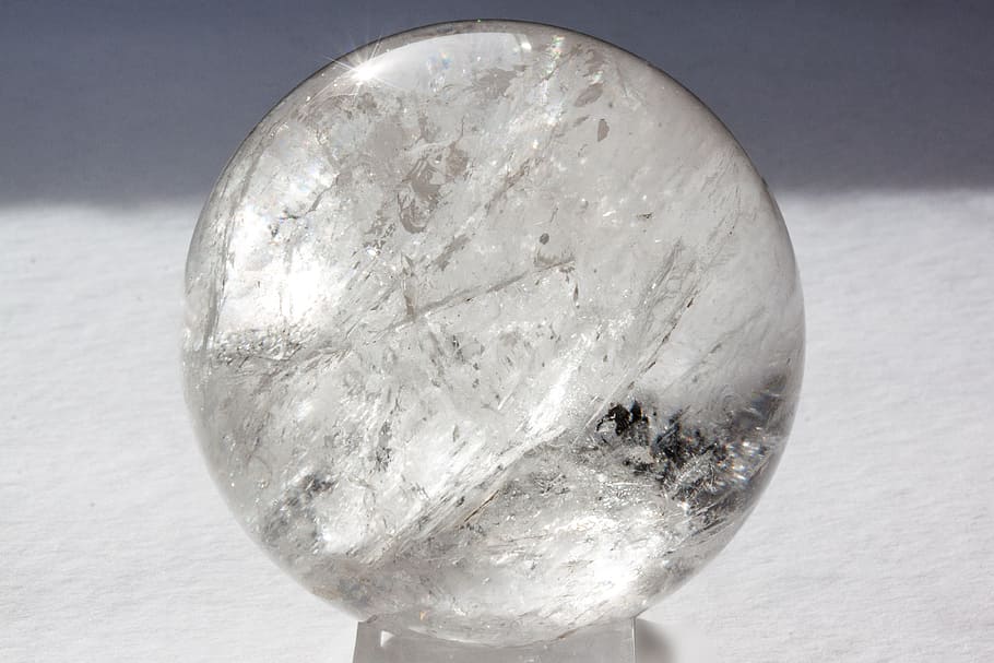 cinza, branco, disco de mármore, claro, mármore, bola, bola de cristal, quartzo puro, cristal de rocha, mineral