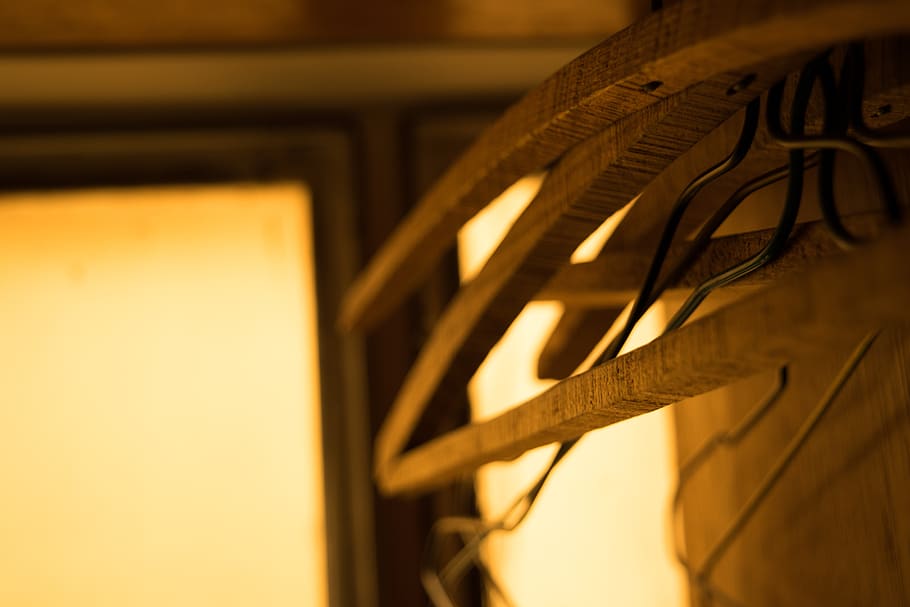 indoor, wooden, hangers, closet, indoors, close-up, selective focus, wood - material, focus on foreground, antique