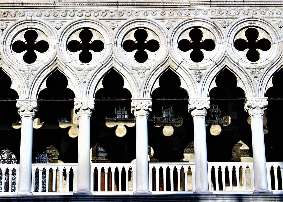 venice, italy, the doge's palace, architecture, facade, window, building, palace, balcony, prison museum