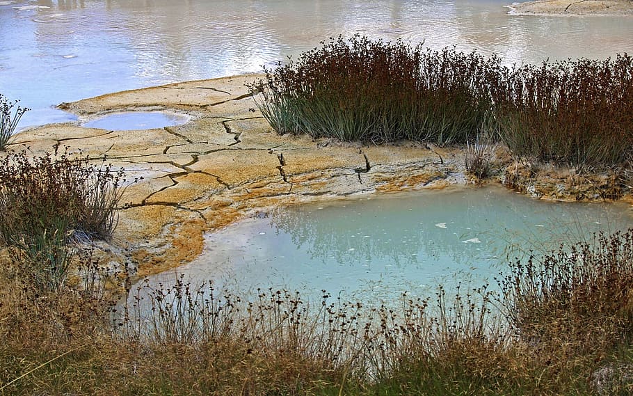 Minerals, Water, Landscape, yellowstone national park, colorful, nature, wyoming, usa, erosion, lake