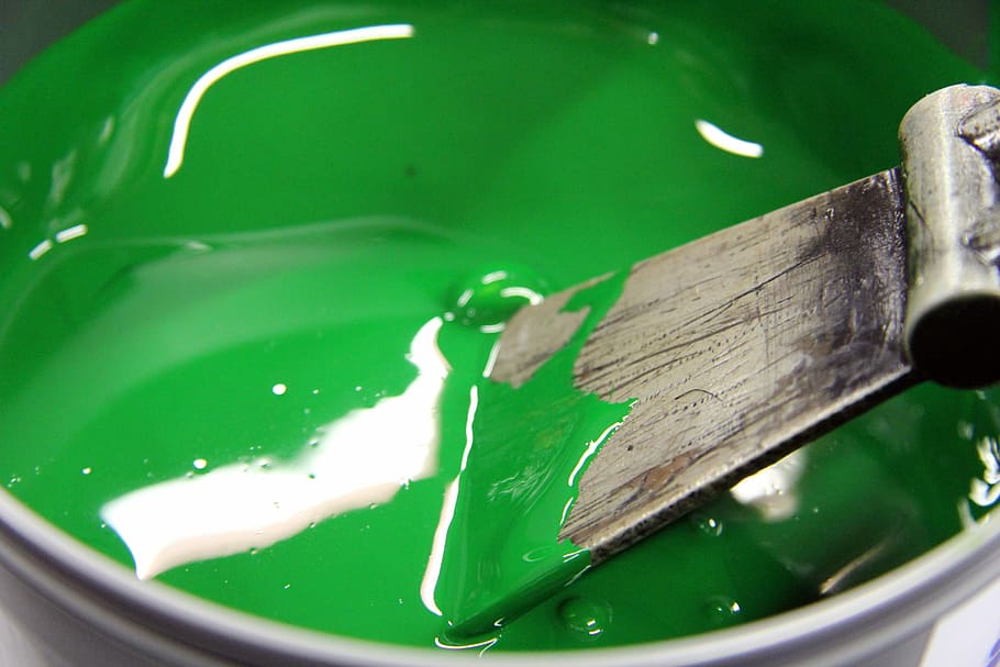 Ink, Spatula, green, green color, close-up, day, indoors, food and drink, high angle view, paint