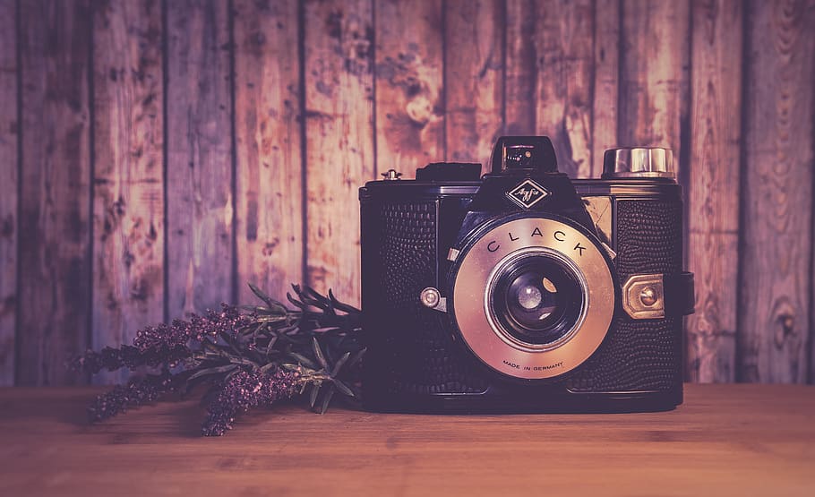 clack, analogue, vintage, camera, antique, equipment, classic, leaves, lens, light