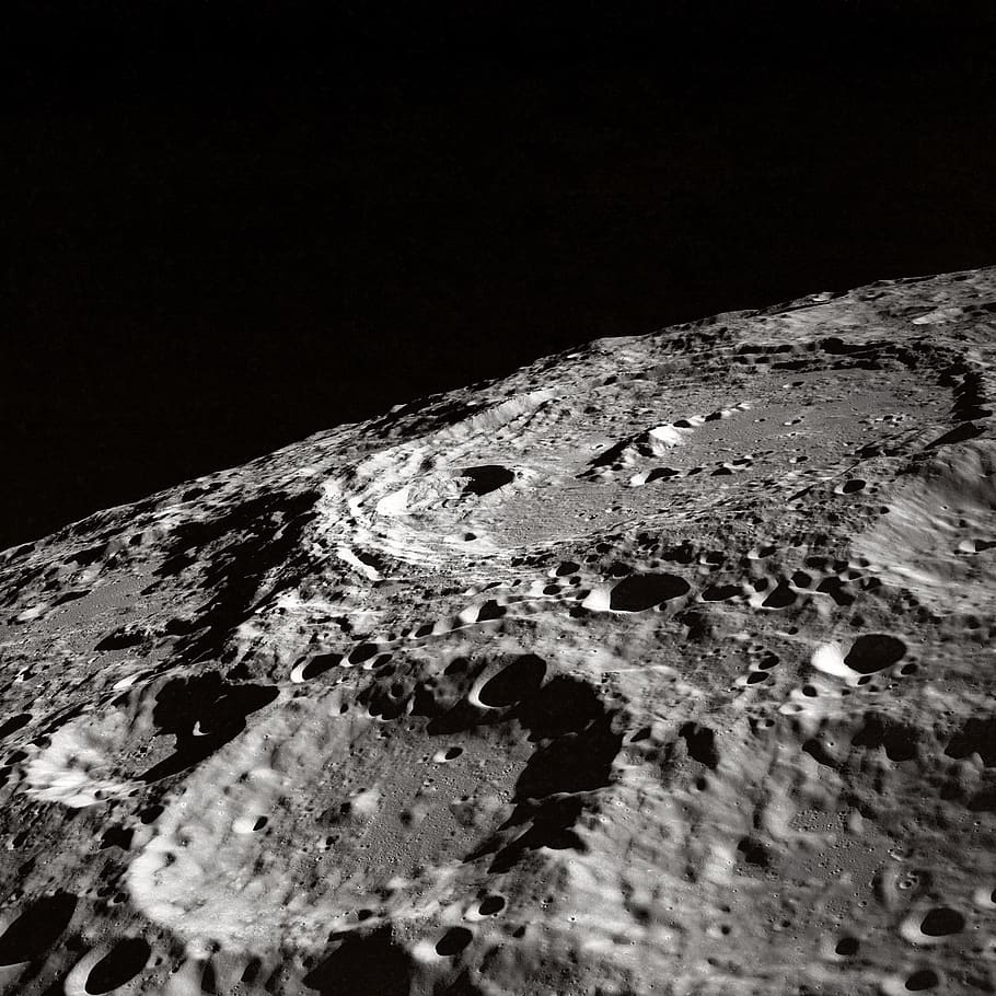 moon, rough, surface, gravity, dark, black and white, monochrome, black background, nature, studio shot