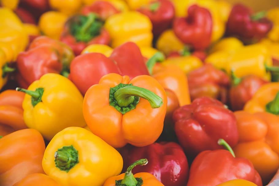 bell pepper lot, peppers, red, orange, vegetables, fresh, healthy, food, food and drink, vegetable