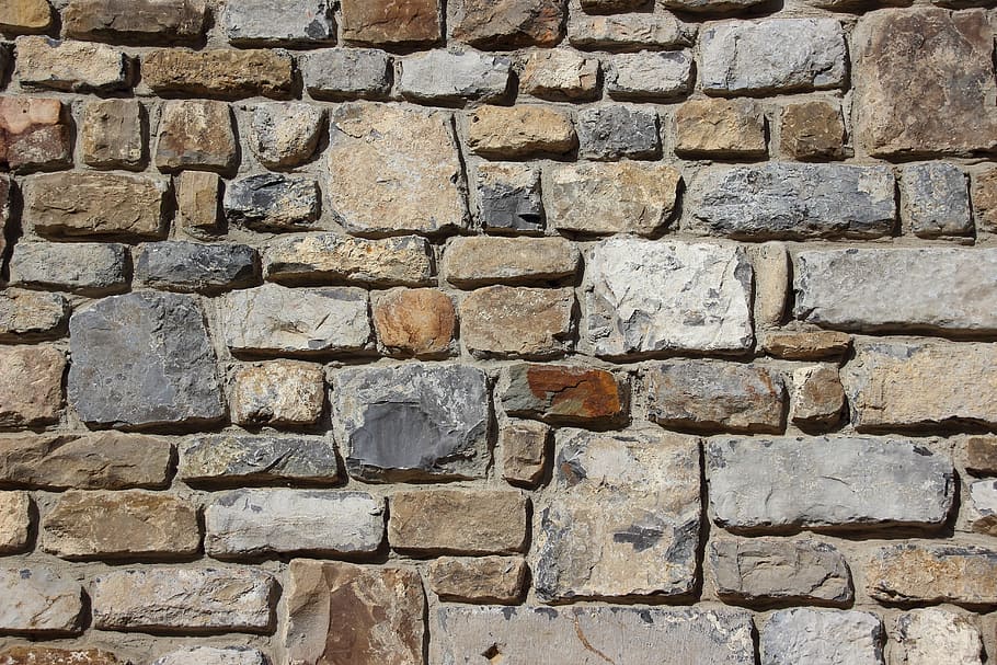marrón, gris, irregular, pared de ladrillo de patrón, piedras, pared, fondo, piedra de cantera, textura, estructura