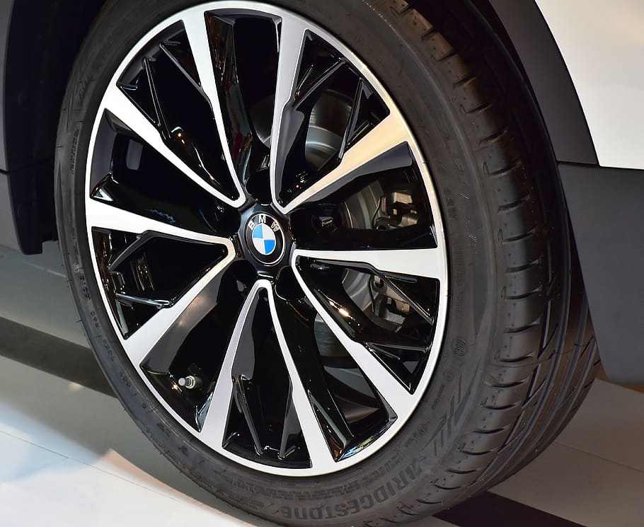 chrome-colored, black, bmw multi-spoke vehicle wheel, tire, auto tires, mature, rim, rubber, profile, auto