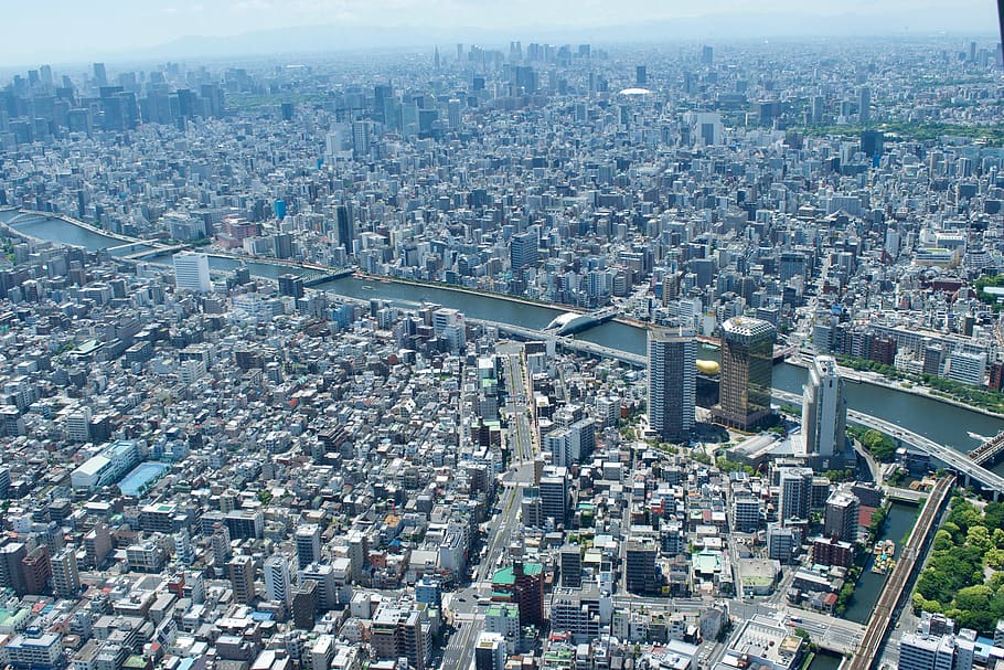 Tokio, en lugar de, vista, río, metrópoli, ciudad, exterior del edificio, paisaje urbano, arquitectura, multitud