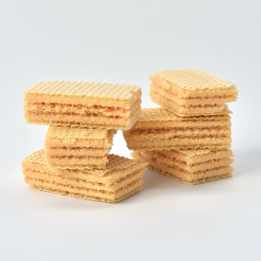 six, wafers, white, surface, snack, food, sweet, yummy, tasty, cream