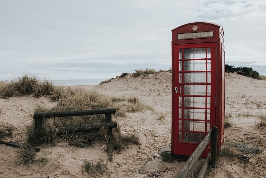 grass, sand, shore, highland, landscape, outdoor, wood, telephone, booth, payphone