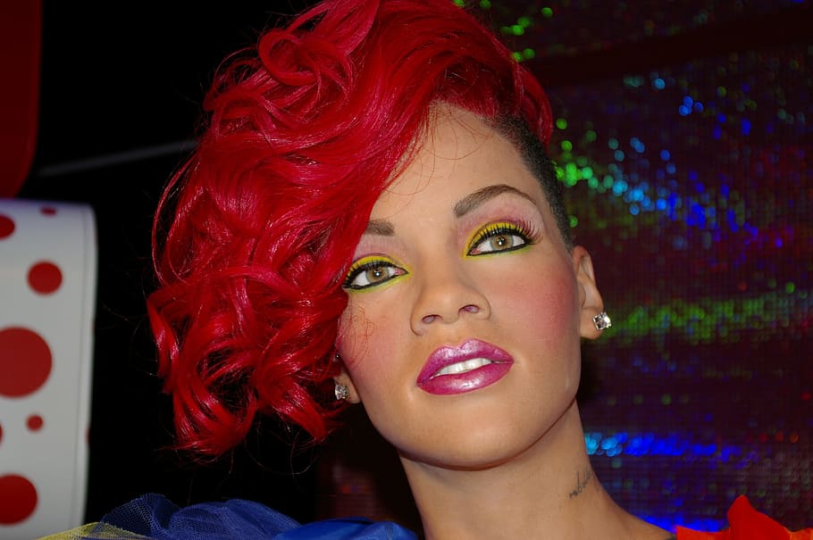 close-up photo, Rihanna, Singer, Pop Star, Musician, wax figure, berlin, madame tussauds, museum, headshot