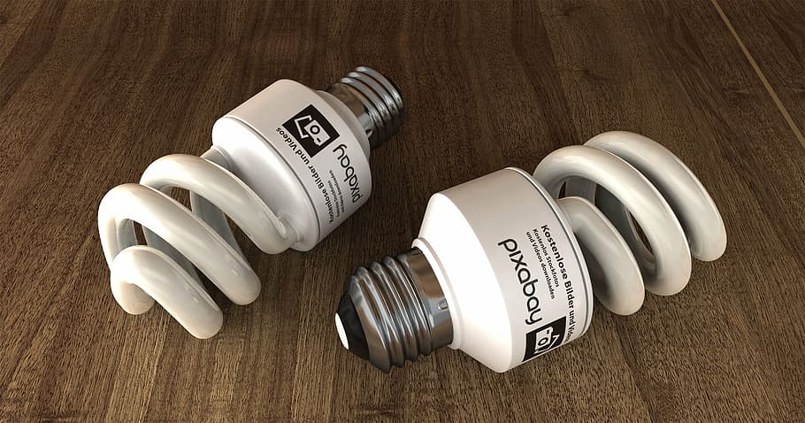 two, white, spiral bulbs, sparlampe, energy saving, bulbs, pear, version, thread, light bulb