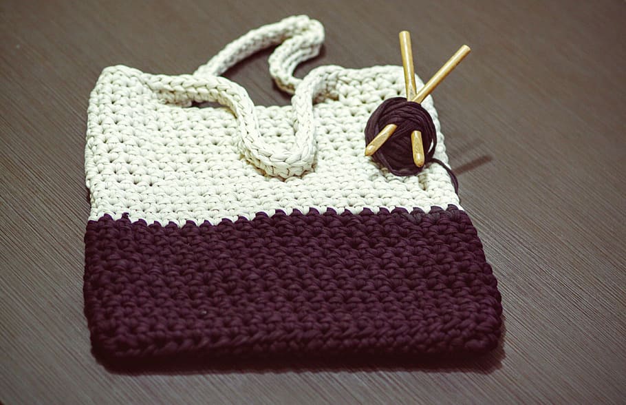 white, black, knit, bag, crocheting, yarn, diy, knitting, hand made, thread